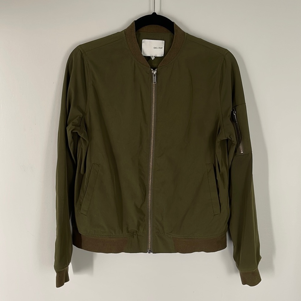 OAK + FORT Womens Bomber Light Jacket Olive Green XS*